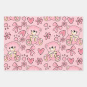 Coquette Pink Teddy Bear Seamless Pattern ラッピングペーパーシート (正面2)