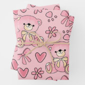 Coquette Pink Teddy Bear Seamless Pattern ラッピングペーパーシート (インサイチュ)