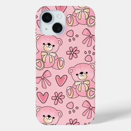 Coquette Pink Teddy Bear Seamless Pattern Case-Mate iPhoneケース (裏面)