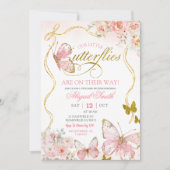 Coquette Pink Twin Butterflies Baby Shower 招待状 (正面)