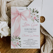 Coquette Pink Winter Floral Bow Baby Shower 招待状