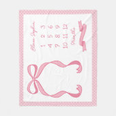 Coquette Polka Dot Pink Bow Baby Girl Milestone フリースブランケット (正面)