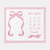 Coquette Polka Dot Pink Bow Baby Girl Milestone フリースブランケット (正面(横))