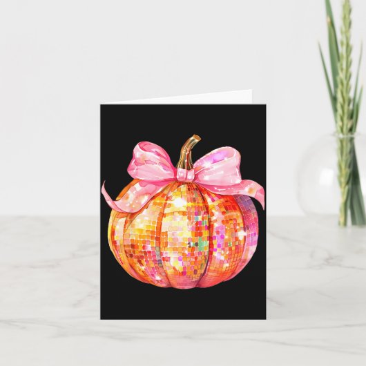 Coquette Pumpkin Bow Disco Ball Cute Girly Hallowe カード (正面)