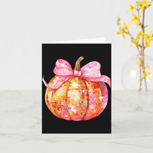 Coquette Pumpkin Bow Disco Ball Cute Girly Hallowe カード (黄色い花)