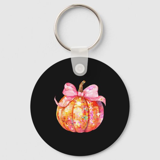 Coquette Pumpkin Bow Disco Ball Cute Girly Hallowe キーホルダー (正面)