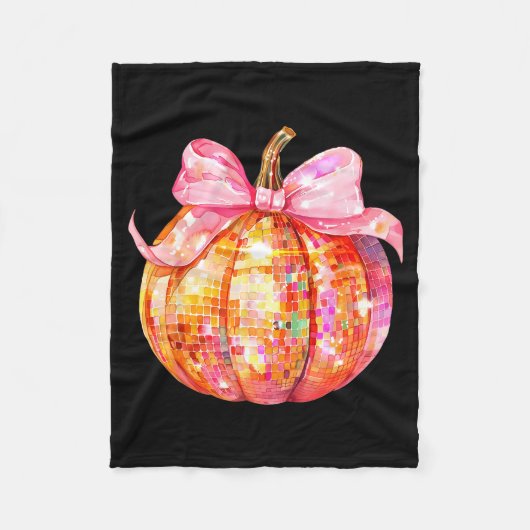 Coquette Pumpkin Bow Disco Ball Cute Girly Hallowe フリースブランケット (正面)