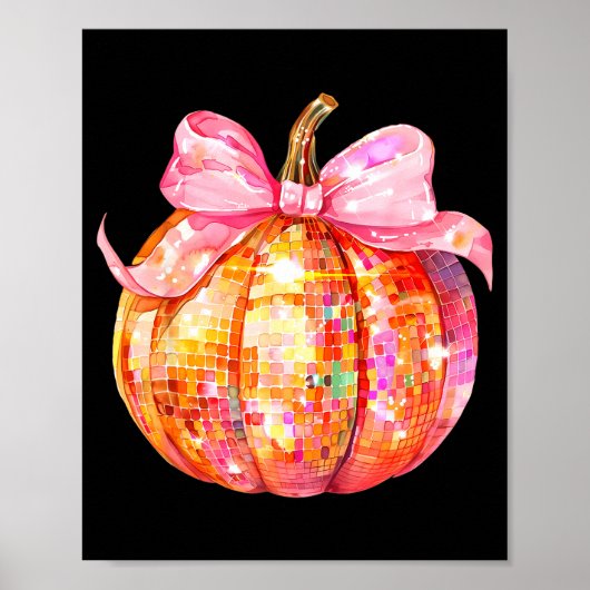 Coquette Pumpkin Bow Disco Ball Cute Girly Hallowe ポスター (正面)