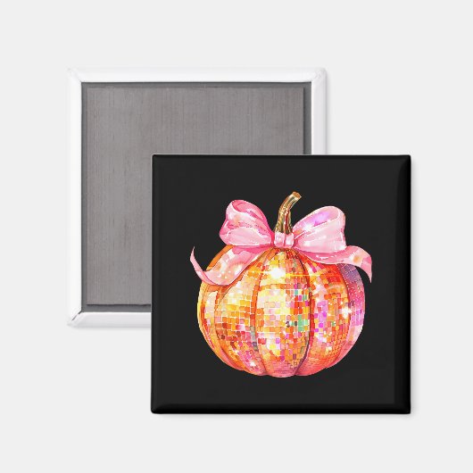 Coquette Pumpkin Bow Disco Ball Cute Girly Hallowe マグネット (正面/裏面)