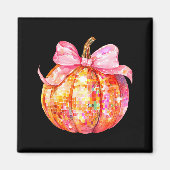 Coquette Pumpkin Bow Disco Ball Cute Girly Hallowe マグネット (正面)