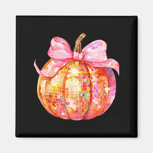 Coquette Pumpkin Bow Disco Ball Cute Girly Hallowe マグネット (正面)