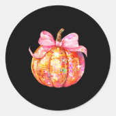 Coquette Pumpkin Bow Disco Ball Cute Girly Hallowe ラウンドシール (正面)