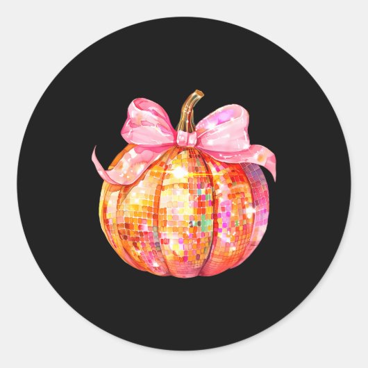 Coquette Pumpkin Bow Disco Ball Cute Girly Hallowe ラウンドシール (正面)