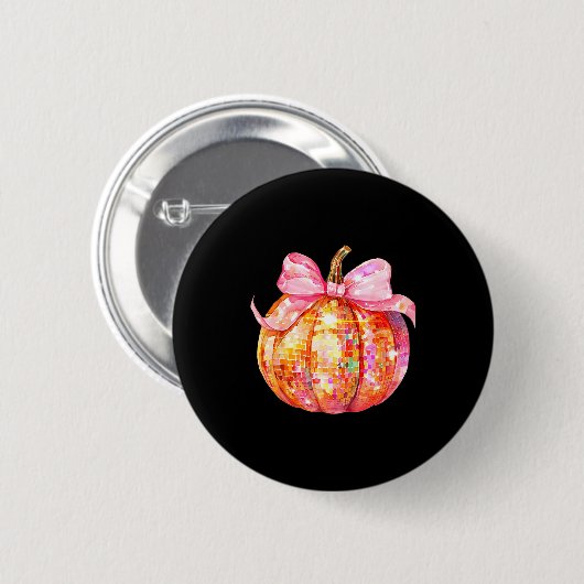Coquette Pumpkin Bow Disco Ball Cute Girly Hallowe 缶バッジ (正面&裏面)