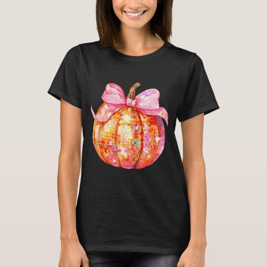 Coquette Pumpkin Bow Disco Ball Cute Girly Hallowe Tシャツ (正面)
