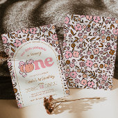 Coquette Pumpkin Fall Floral 1st Birthday 招待状