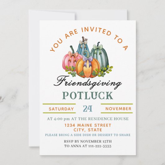 Coquette Pumpkin Friendsgiving Potluck Invitation 招待状 (正面)
