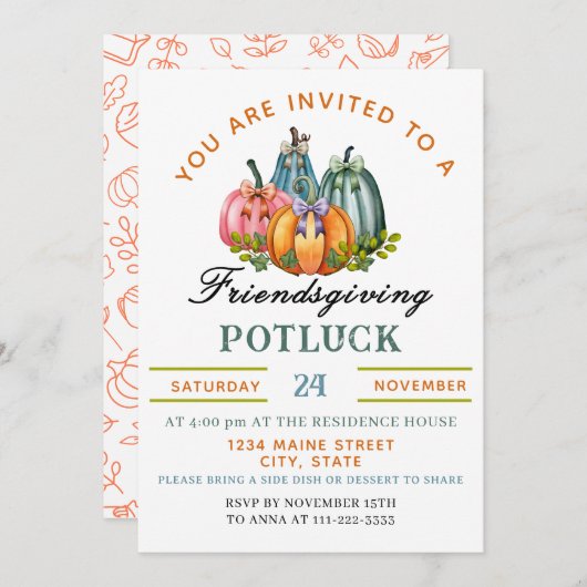 Coquette Pumpkin Friendsgiving Potluck Invitation 招待状 (正面/裏面)