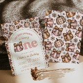 Coquette Pumpkin Gingham Fall Floral 1st Birthday 招待状