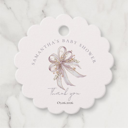 Coquette purple bow baby shower  フェイバータグ (正面)