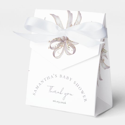 Coquette purple bow baby shower フェイバーボックス (正面サイド)