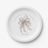 Coquette purple bow baby shower ペーパープレート (正面)