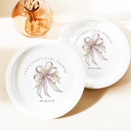 Coquette purple bow baby shower ペーパープレート