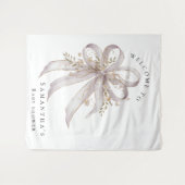 Coquette purple bow baby shower Backdrop タペストリー (正面(横))