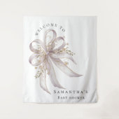 Coquette purple bow baby shower Backdrop タペストリー (正面)