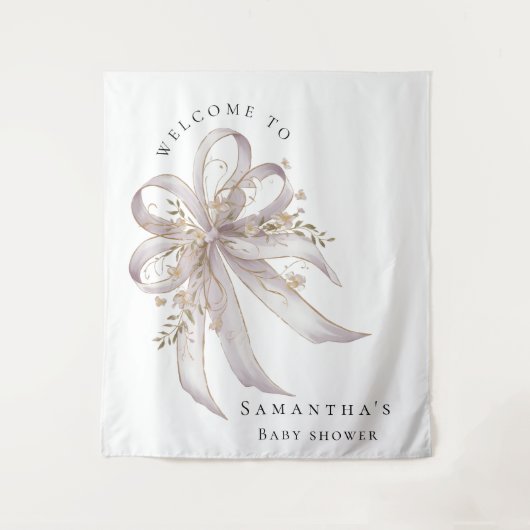 Coquette purple bow baby shower Backdrop タペストリー (正面)