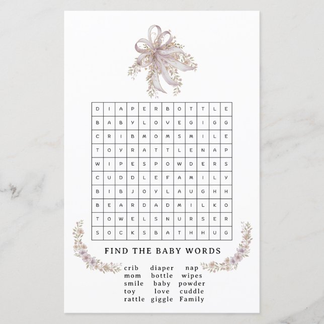 Coquette purple bow baby shower game (正面)