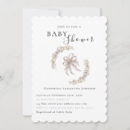 Coquette purple bow baby shower Invitation  招待状