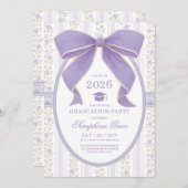 Coquette Purple Bow Shabby Chic Graduation Party 招待状 (正面/裏面)