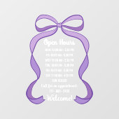 Coquette Purple Bow Small Business Open Hours ウィンドウサイン (シート)