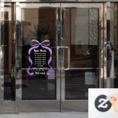 Coquette Purple Bow Small Business Open Hours ウィンドウサイン (オフィスドア)