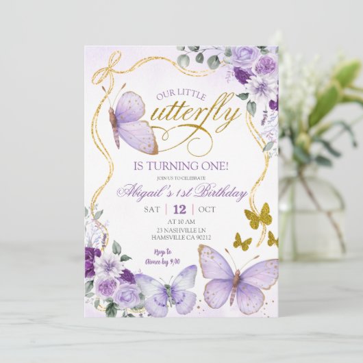 Coquette Purple Butterfly Birthday 招待状 (スタンド正面)