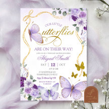 Coquette Purple Butterfly Twins Baby Shower