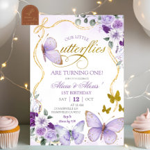 Coquette Purple Butterfly Twins Birthday