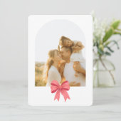 Coquette Red Bow Arch Preppy 3 Photo Christmas  シーズンカード (スタンド正面)