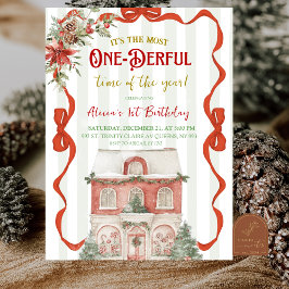 Coquette Red Bow Christmas Sweet Shop 1st Birthday 招待状