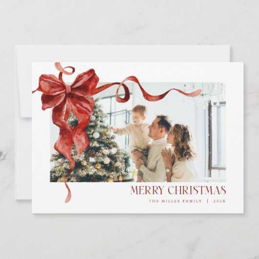 Coquette Red Bow Holiday Photo Christmas Card シーズンカード (正面)