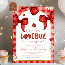 Coquette Red Bow Lovebug First Birthday Invitation 招待状