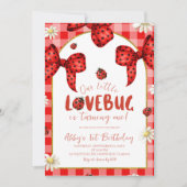 Coquette Red Bow Lovebug First Birthday Invitation 招待状 (正面)