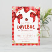 Coquette Red Bow Lovebug First Birthday Invitation 招待状 (スタンド正面)