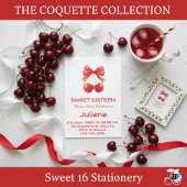 Coquette Red Cherry Bow Berry Sweet 16 Birthday 招待状