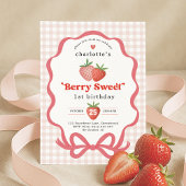 Coquette Red Strawberry Berry First 1st Birthday 招待状