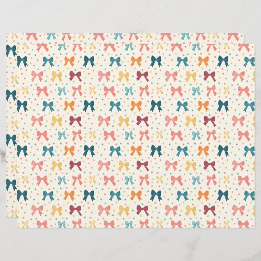 Coquette Ribbon Pattern Polka Dots Scrapbook Paper (正面/裏面)