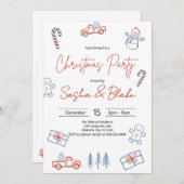 Coquette Rustic Red & Blue Christmas Party  招待状 (正面/裏面)