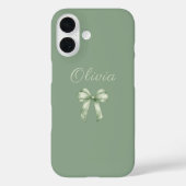 Coquette Sage Green Bow Initial Case-Mate iPhoneケース (裏面)