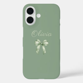 Coquette Sage Green Bow Initial iPhone 16ケース